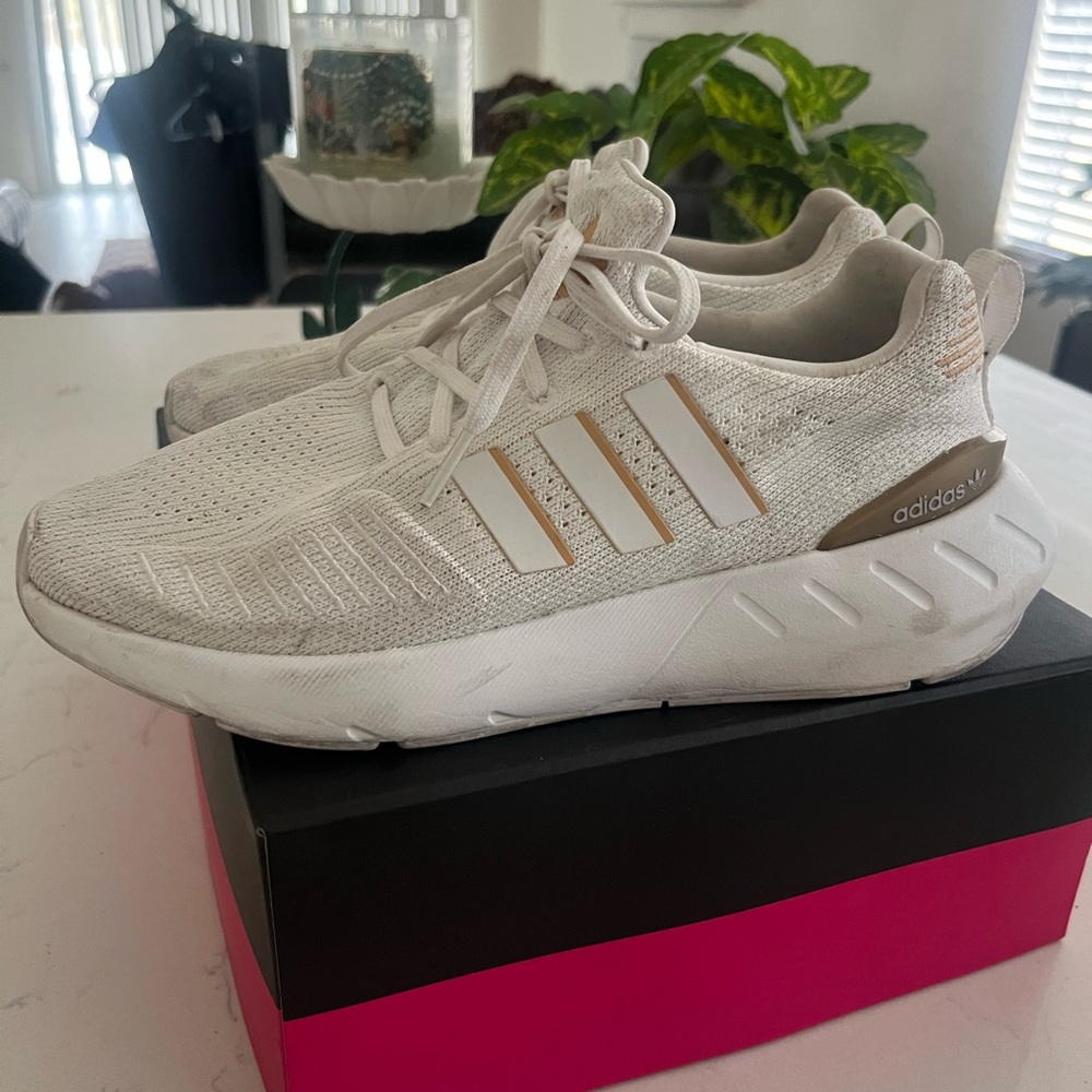 Adidas White and Gold Running Shoes